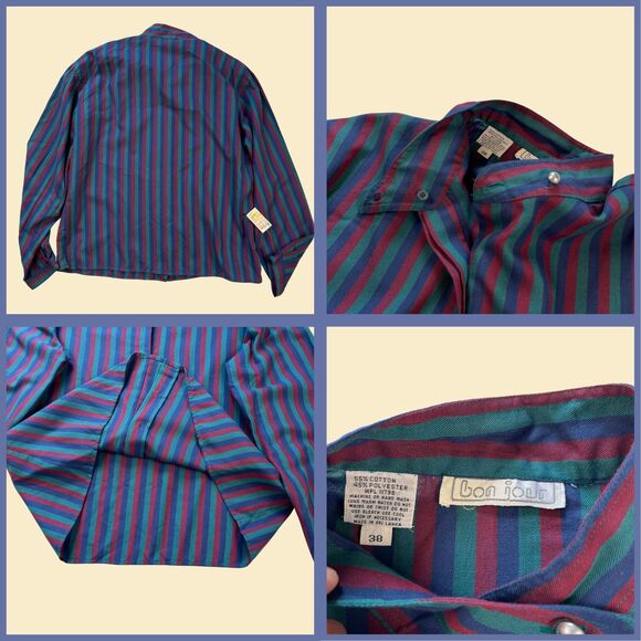 Vintage 70s/80s blouse by Bon Jour, long sleeve 1970s size 38 purple/teal shirt - Picture 5 of 9